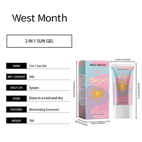 West&Month 2 In 1 UV Protection Body Face Lotion Lightweight Fast Immediate Absorption Long Lasting Hydrating Nourishing Cream Powerful Antioxidant Barrier Protection Against UVA UVB Non Greasy Daily Sun Skin Care Moisturizer