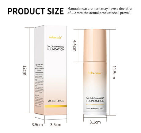 SPF30+Color Changing Foundation 4 in 1 Sun Liquid Moisture Waterproof Nourishes Coverage for All Skin Types Free Puff