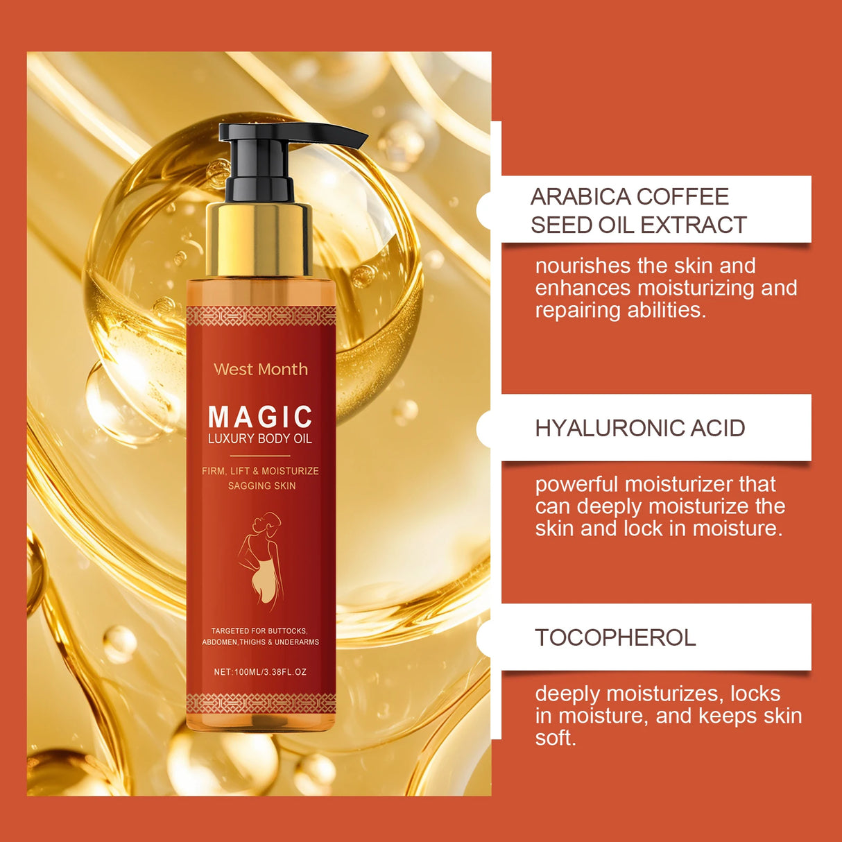 WEST MONTH Magic Luxury Body Oil Winter Skincare and Moisturizing, Soft and Firm Skin, Daily Care, Nourishing and Moisturizing