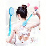 1 exfoliating bath brush with extended handle, specially designed for scrubbing the back, bath back scrubber, soft bristles, non-slip handle