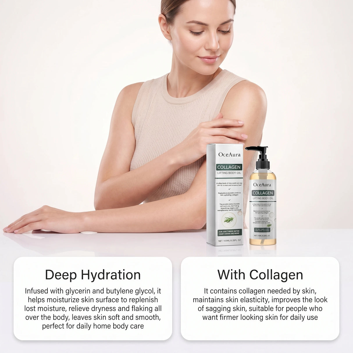 OceAura Collagen Body Oil Enhance Skin Deep Hydration Moisturizing Repair Nourishing Dry Skin Refreshing Rosemary Non-greasy Oil