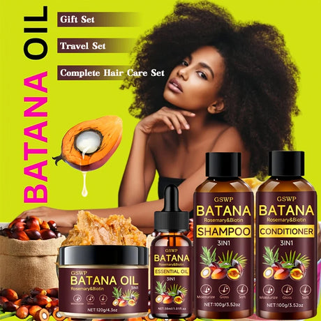 GSWP Batana Oil Shampoo, Conditioner, Hair Cream, and Hair Oil 4-Piece Set. Gently Cleanses, Deeply Moisturizes.320g+30ml