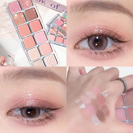12-Color Glitter Eyeshadow Palette Low Saturation Matte Eyeshadow Palette Long Lasting Eye Shadow Makeup Glitter Matte Finishes