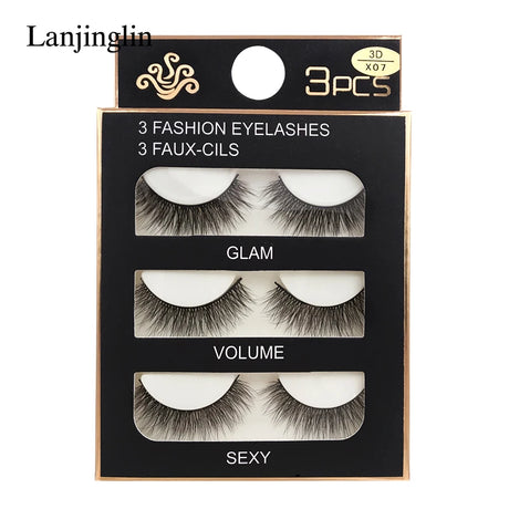 Faux Cils 3 Pairs False Eyelashes Soft Natural Long Wispy Fluffy 3D Mink Lashes Handmade Makeup Tool Extension Fake Eye Lashes