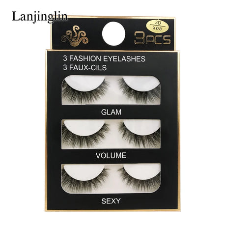 Faux Cils 3 Pairs False Eyelashes Soft Natural Long Wispy Fluffy 3D Mink Lashes Handmade Makeup Tool Extension Fake Eye Lashes