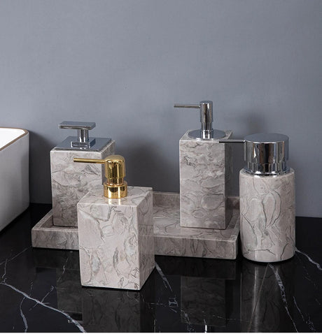 Bathroom Accessories Sets Elegant Natural Marble Liquid Soap Dispenser Toothbrush Holder Cup Soap Dish Cotton Swab Can