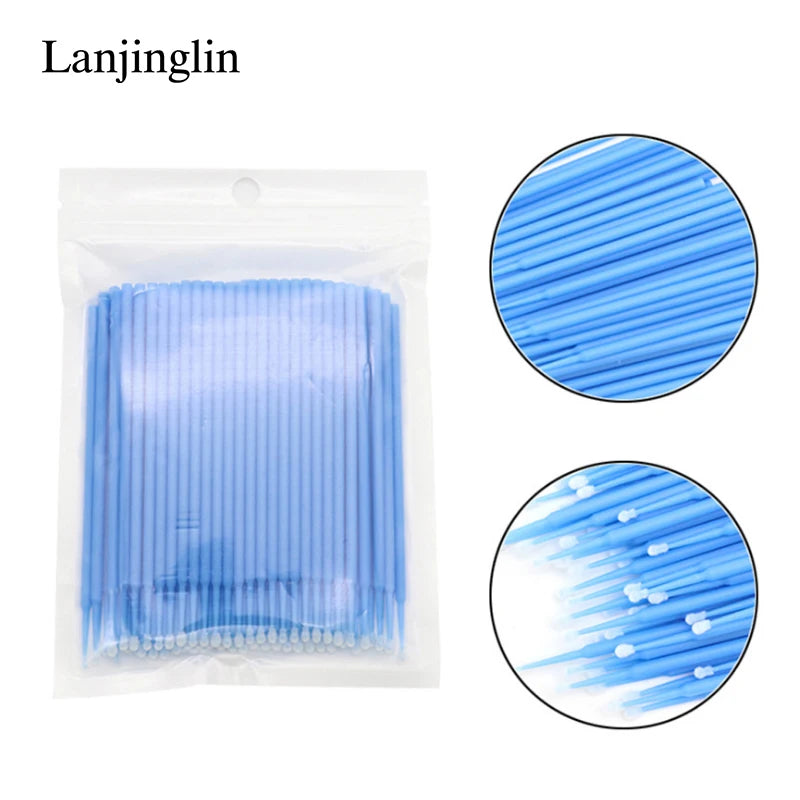 100/200pcs Eyelash Cleaning Brush Lash Extension Micro Cotton Swab Eyelashes Microbrush Beauty Makeup Clean Remover Tools