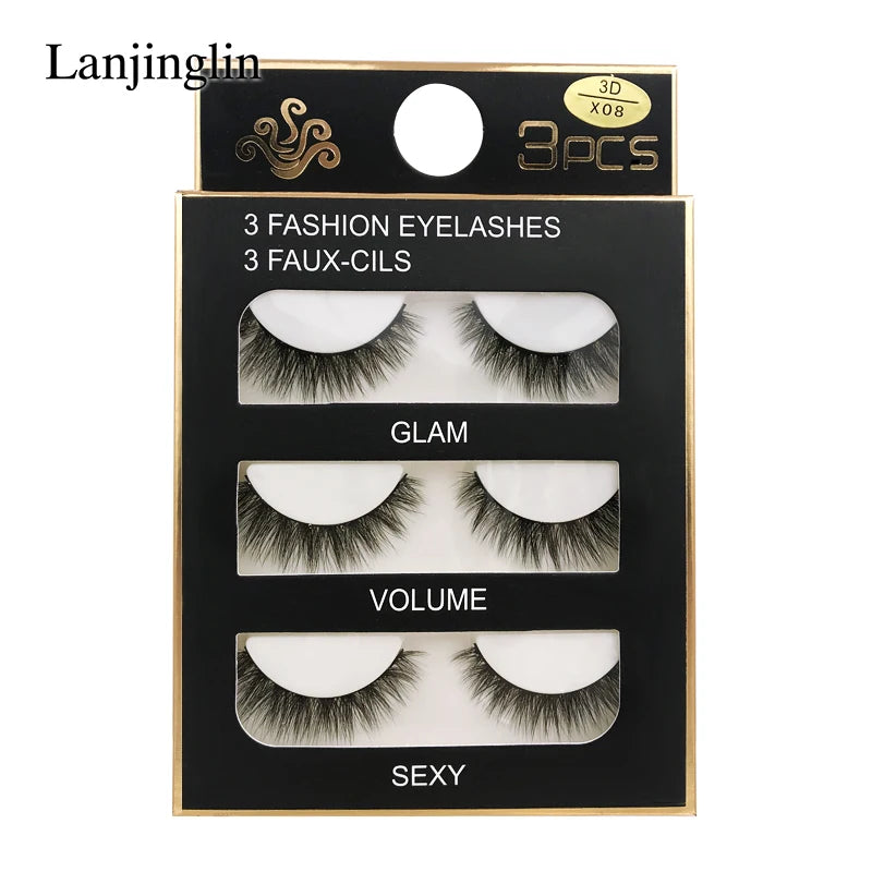 Faux Cils 3 Pairs False Eyelashes Soft Natural Long Wispy Fluffy 3D Mink Lashes Handmade Makeup Tool Extension Fake Eye Lashes