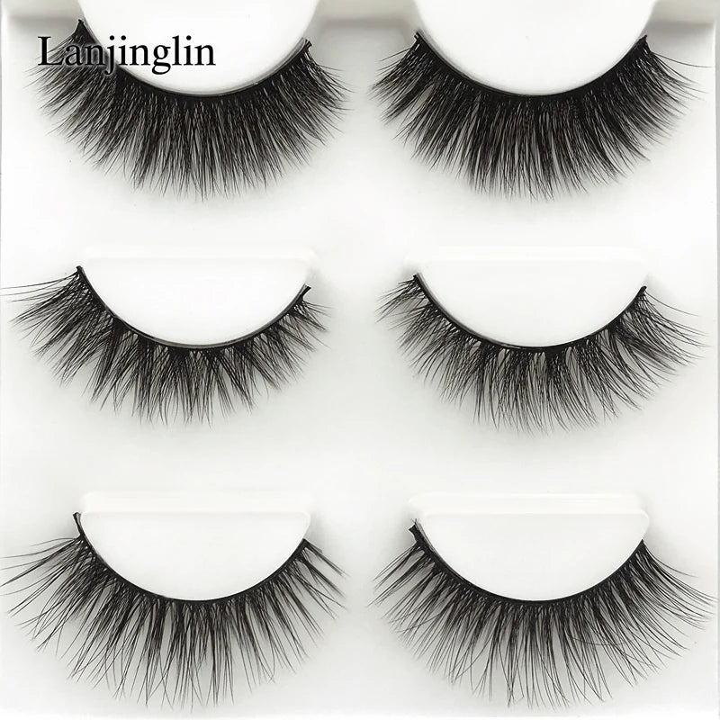 Faux Cils 3 Pairs False Eyelashes Soft Natural Long Wispy Fluffy 3D Mink Lashes Handmade Makeup Tool Extension Fake Eye Lashes