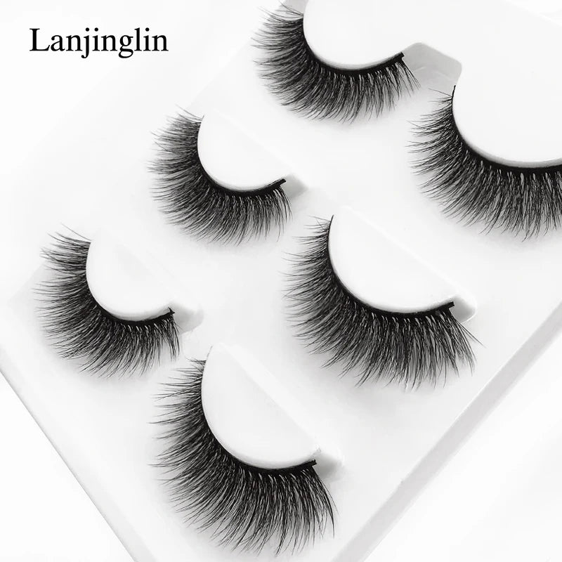 Faux Cils 3 Pairs False Eyelashes Soft Natural Long Wispy Fluffy 3D Mink Lashes Handmade Makeup Tool Extension Fake Eye Lashes