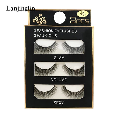 Faux Cils 3 Pairs False Eyelashes Soft Natural Long Wispy Fluffy 3D Mink Lashes Handmade Makeup Tool Extension Fake Eye Lashes