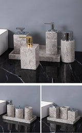 Bathroom Accessories Sets Elegant Natural Marble Liquid Soap Dispenser Toothbrush Holder Cup Soap Dish Cotton Swab Can
