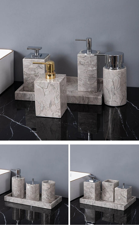 Bathroom Accessories Sets Elegant Natural Marble Liquid Soap Dispenser Toothbrush Holder Cup Soap Dish Cotton Swab Can