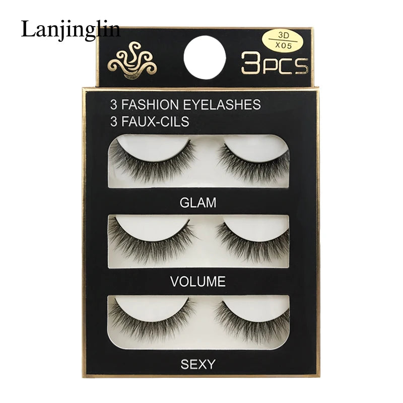 Faux Cils 3 Pairs False Eyelashes Soft Natural Long Wispy Fluffy 3D Mink Lashes Handmade Makeup Tool Extension Fake Eye Lashes