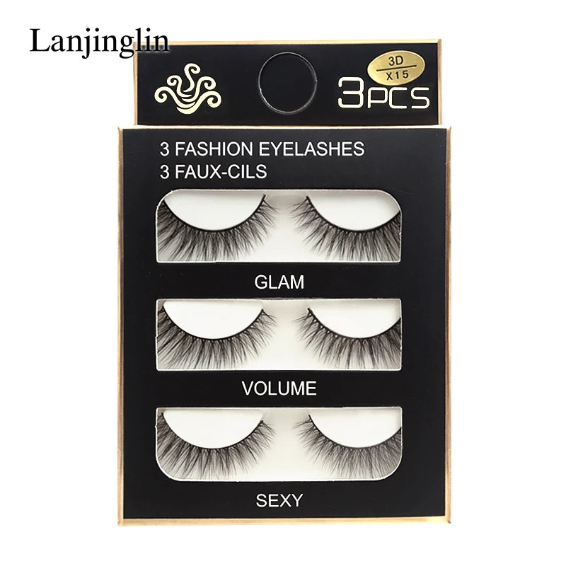 Faux Cils 3 Pairs False Eyelashes Soft Natural Long Wispy Fluffy 3D Mink Lashes Handmade Makeup Tool Extension Fake Eye Lashes