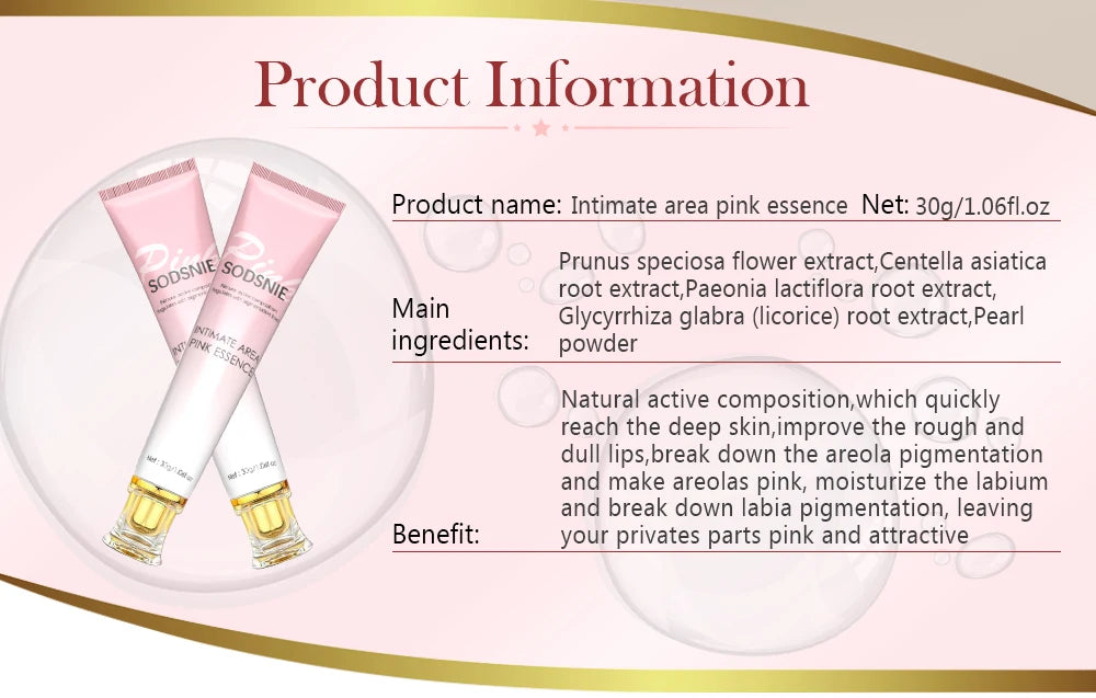 Body Whitening Cream Private Parts Bleach Arm Knees Lip Dark Skin Brighten Melanin Intimate Area Pink Essence Moisturizing Care