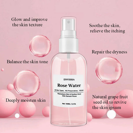 ENVISHA Rose Water For Face Facial Toner Organic Rose Petals Essence Moisturizing Serum Refresh Elastic Shrink Pores Skin Care