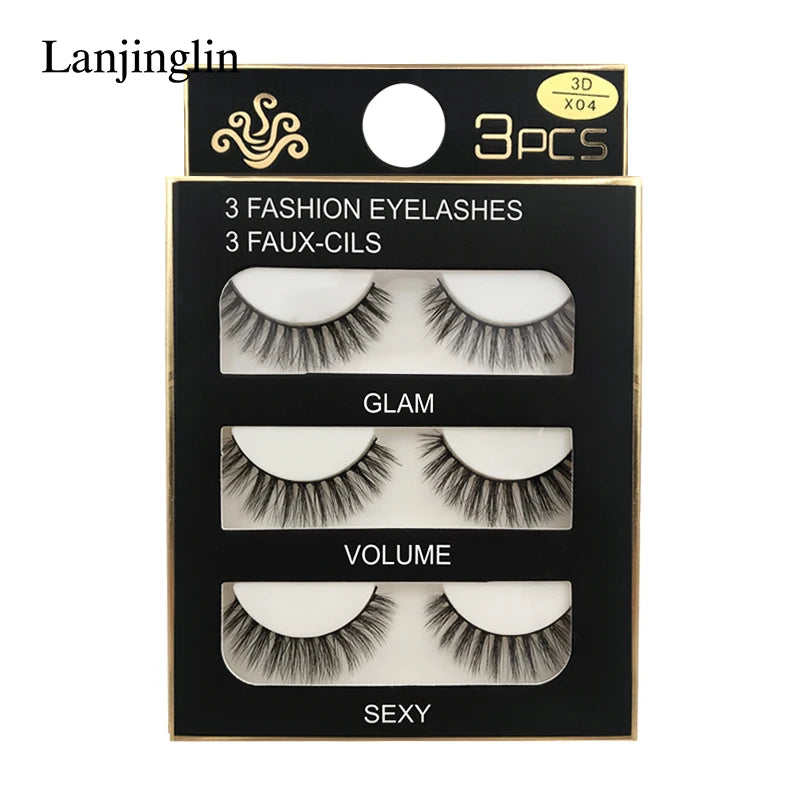 Faux Cils 3 Pairs False Eyelashes Soft Natural Long Wispy Fluffy 3D Mink Lashes Handmade Makeup Tool Extension Fake Eye Lashes
