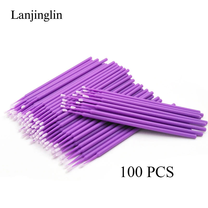 100/200pcs Eyelash Cleaning Brush Lash Extension Micro Cotton Swab Eyelashes Microbrush Beauty Makeup Clean Remover Tools