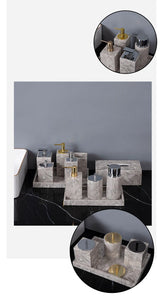 Bathroom Accessories Sets Elegant Natural Marble Liquid Soap Dispenser Toothbrush Holder Cup Soap Dish Cotton Swab Can