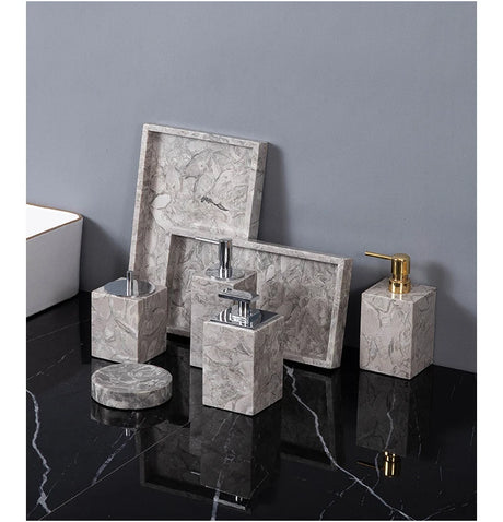 Bathroom Accessories Sets Elegant Natural Marble Liquid Soap Dispenser Toothbrush Holder Cup Soap Dish Cotton Swab Can