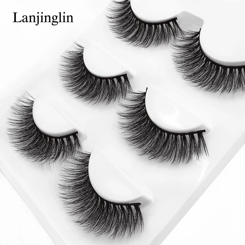 Faux Cils 3 Pairs False Eyelashes Soft Natural Long Wispy Fluffy 3D Mink Lashes Handmade Makeup Tool Extension Fake Eye Lashes