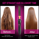 2 In1 Hot Comb Hair Straightener Electric Heating Comb Fast Heating Portable Travel Anti-Scald Beard Straightener Press Comb