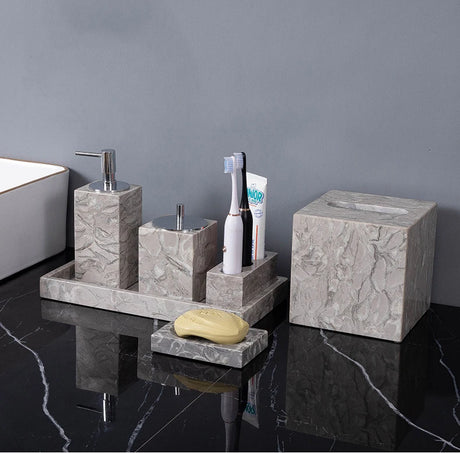 Bathroom Accessories Sets Elegant Natural Marble Liquid Soap Dispenser Toothbrush Holder Cup Soap Dish Cotton Swab Can