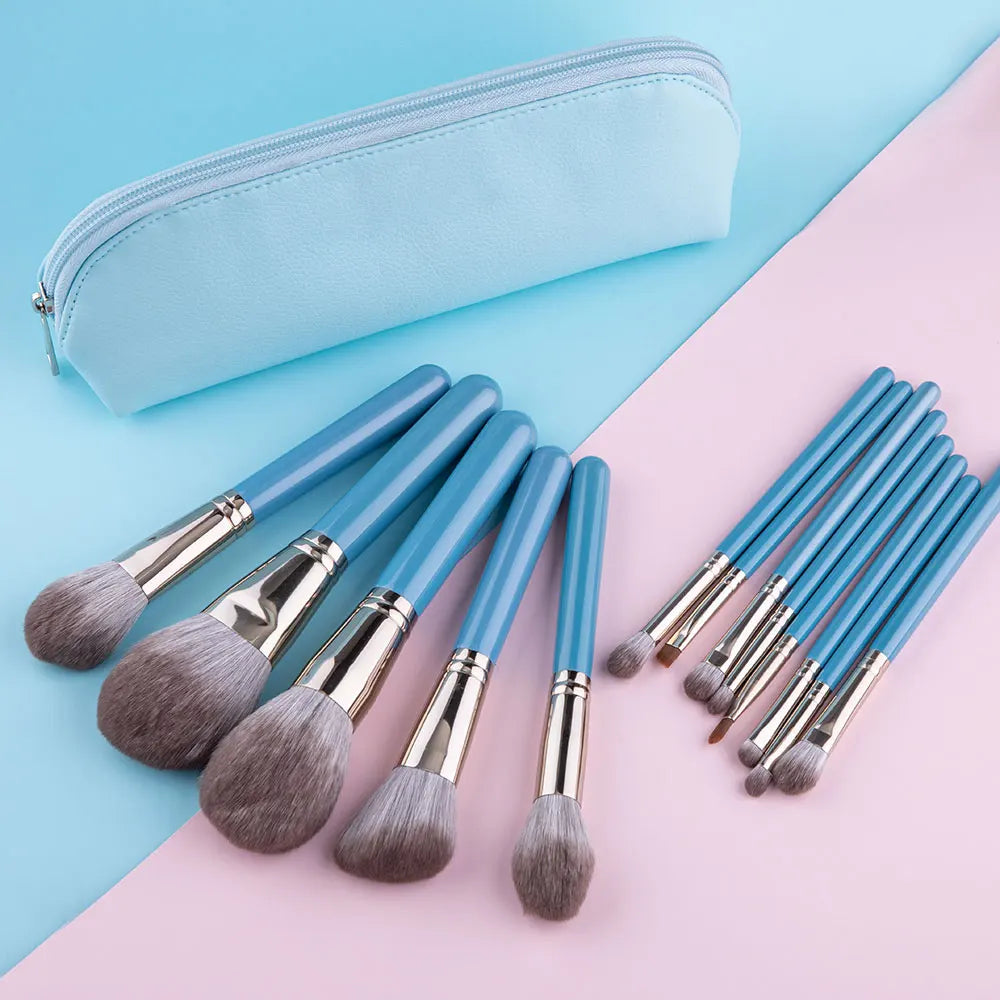 13pcs Makeup Brushes Set with Leather Bag Foundation Powder Blush Eyeshadow Eyebrow Brush Soft Hair Cosmetic Makeup Tool