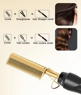2 In1 Hot Comb Hair Straightener Electric Heating Comb Fast Heating Portable Travel Anti-Scald Beard Straightener Press Comb