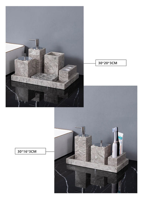 Bathroom Accessories Sets Elegant Natural Marble Liquid Soap Dispenser Toothbrush Holder Cup Soap Dish Cotton Swab Can