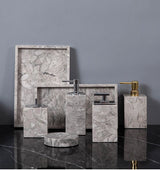 Bathroom Accessories Sets Elegant Natural Marble Liquid Soap Dispenser Toothbrush Holder Cup Soap Dish Cotton Swab Can