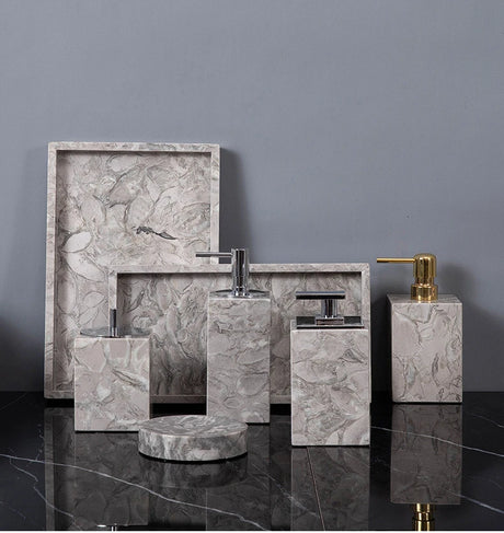 Bathroom Accessories Sets Elegant Natural Marble Liquid Soap Dispenser Toothbrush Holder Cup Soap Dish Cotton Swab Can