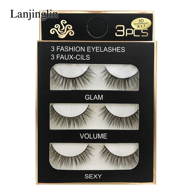 Faux Cils 3 Pairs False Eyelashes Soft Natural Long Wispy Fluffy 3D Mink Lashes Handmade Makeup Tool Extension Fake Eye Lashes