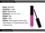 NICEFACE Matte Liquid Lipstick Waterproof Long Lasting Lip Gloss Tint Sexy Red Nude Purple Metallic Lipsticks Makeup Cosmetics