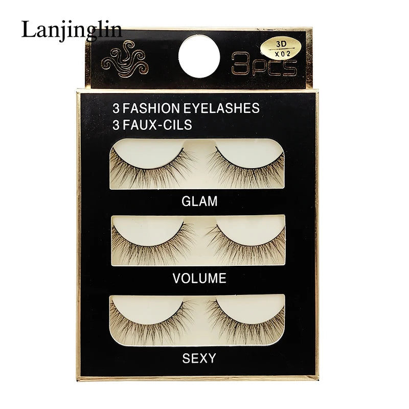 Faux Cils 3 Pairs False Eyelashes Soft Natural Long Wispy Fluffy 3D Mink Lashes Handmade Makeup Tool Extension Fake Eye Lashes