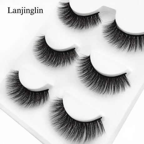 Faux Cils 3 Pairs False Eyelashes Soft Natural Long Wispy Fluffy 3D Mink Lashes Handmade Makeup Tool Extension Fake Eye Lashes