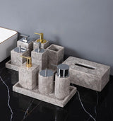 Bathroom Accessories Sets Elegant Natural Marble Liquid Soap Dispenser Toothbrush Holder Cup Soap Dish Cotton Swab Can