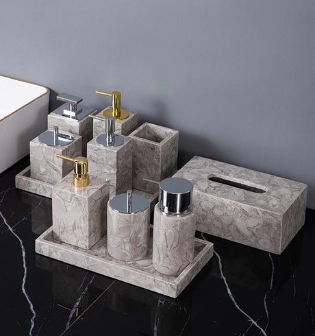 Bathroom Accessories Sets Elegant Natural Marble Liquid Soap Dispenser Toothbrush Holder Cup Soap Dish Cotton Swab Can