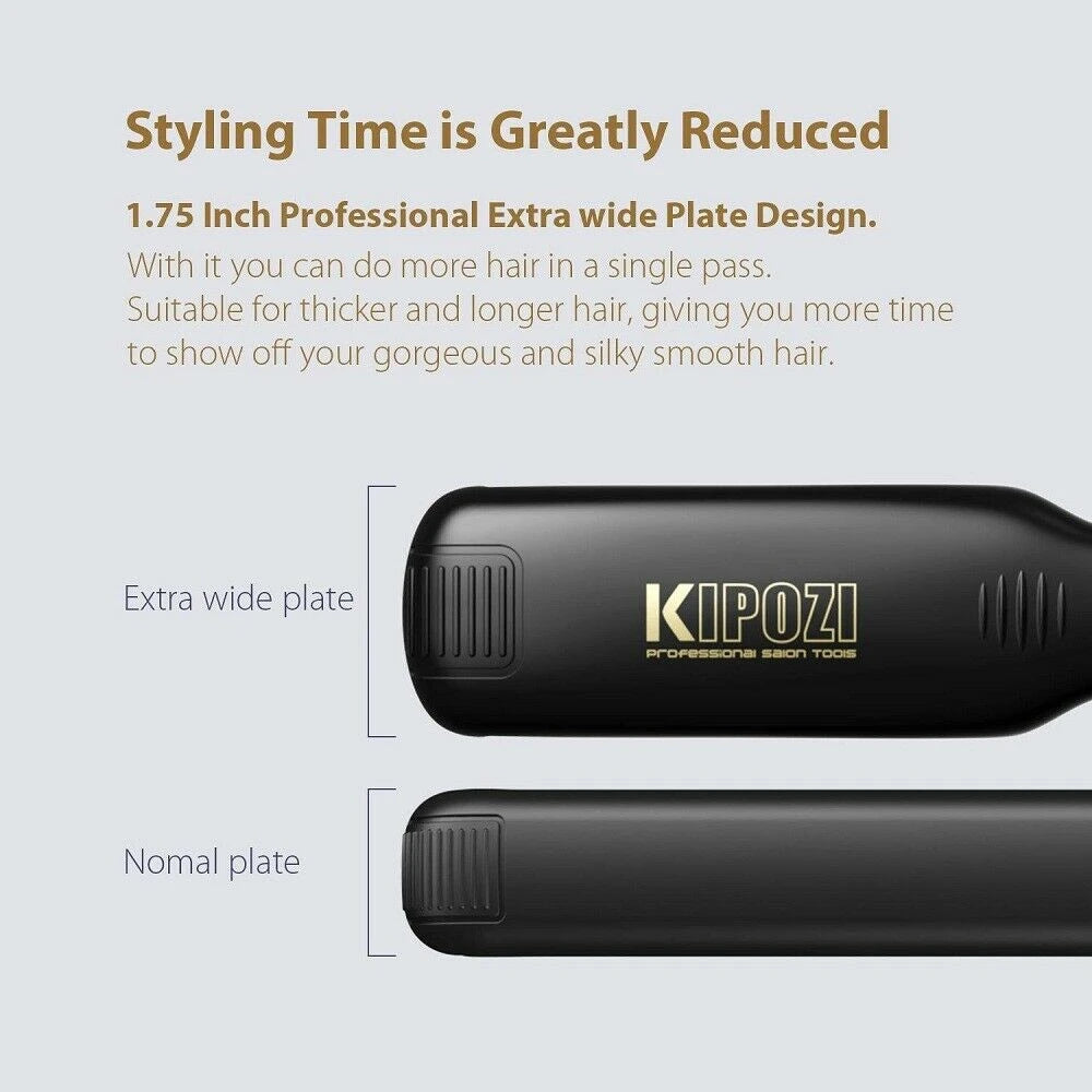 KIPOZI Professional Hair Straightener Titanium Flat Iron with Digital LCD Display Dual Voltage Instant Heating Curling Iron