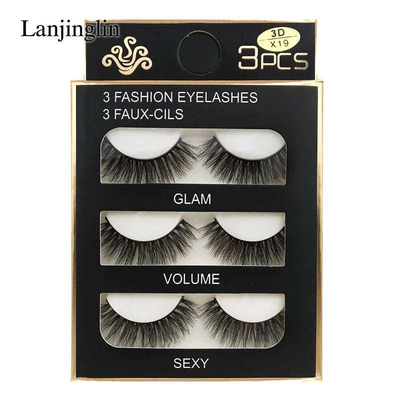 Faux Cils 3 Pairs False Eyelashes Soft Natural Long Wispy Fluffy 3D Mink Lashes Handmade Makeup Tool Extension Fake Eye Lashes