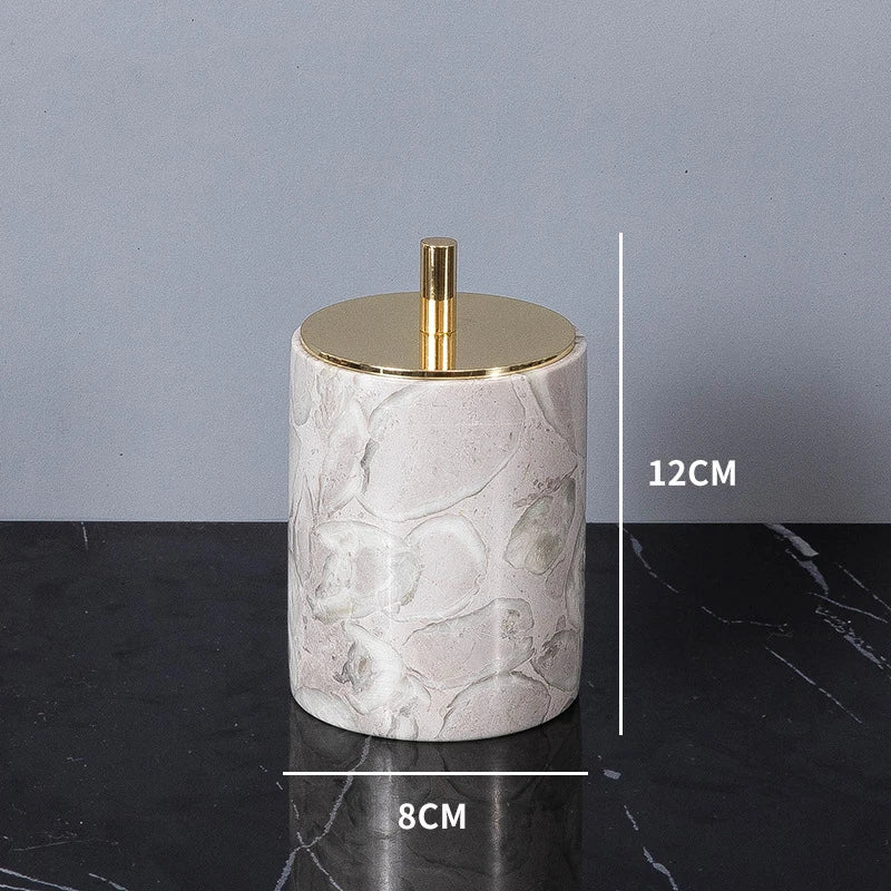 Bathroom Accessories Sets Elegant Natural Marble Liquid Soap Dispenser Toothbrush Holder Cup Soap Dish Cotton Swab Can
