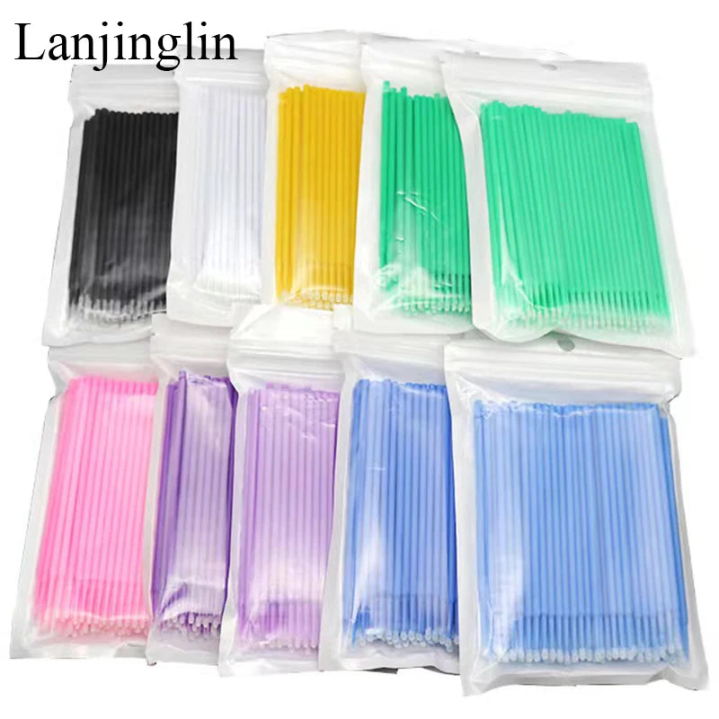 100/200pcs Eyelash Cleaning Brush Lash Extension Micro Cotton Swab Eyelashes Microbrush Beauty Makeup Clean Remover Tools