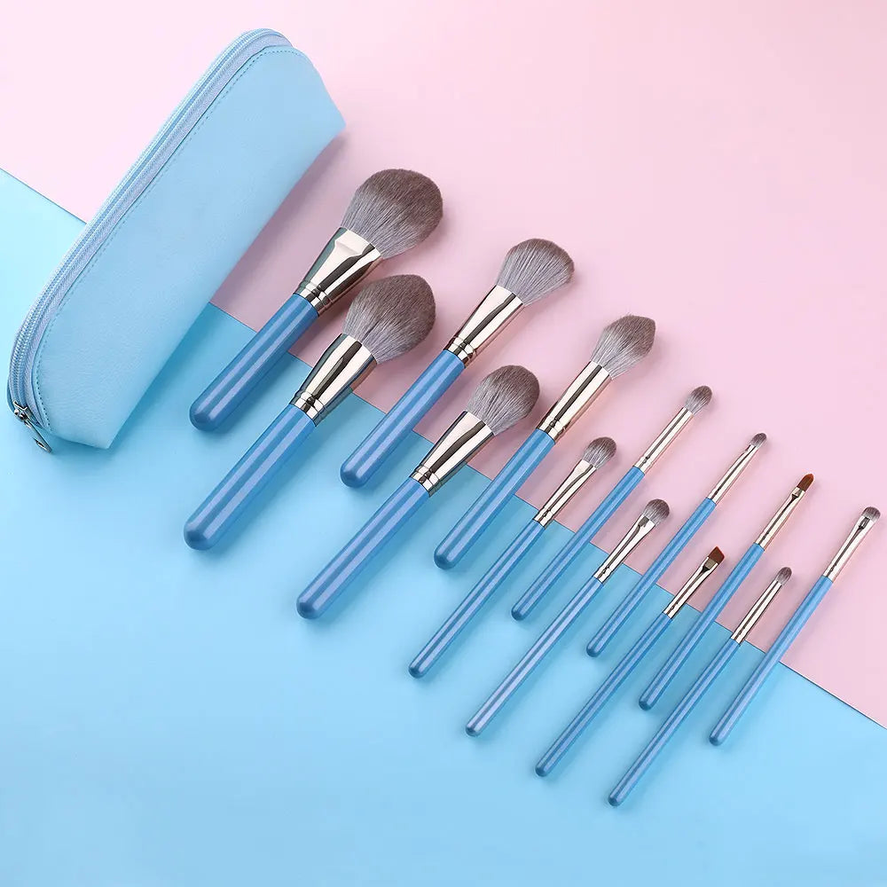 13pcs Makeup Brushes Set with Leather Bag Foundation Powder Blush Eyeshadow Eyebrow Brush Soft Hair Cosmetic Makeup Tool