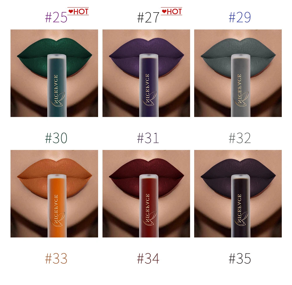 NICEFACE Matte Liquid Lipstick Waterproof Long Lasting Lip Gloss Tint Sexy Red Nude Purple Metallic Lipsticks Makeup Cosmetics