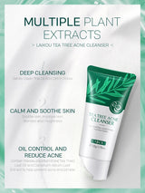 LAlKOU Tea Tree Cleanser Gentle Acne Treatment Blackhead Cleaner Shrink Pore Deep Clean Oil Control Moisturizing Face Skin Care