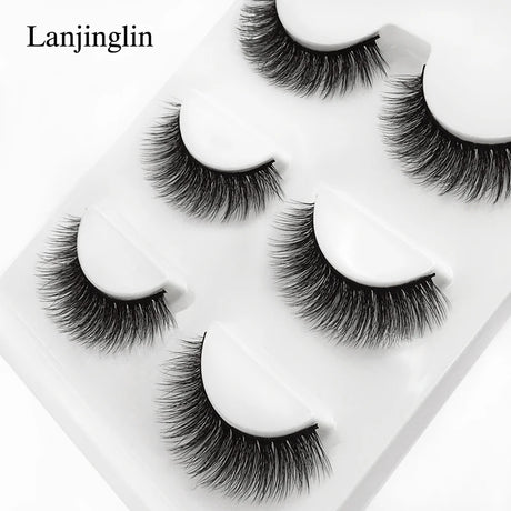 Faux Cils 3 Pairs False Eyelashes Soft Natural Long Wispy Fluffy 3D Mink Lashes Handmade Makeup Tool Extension Fake Eye Lashes