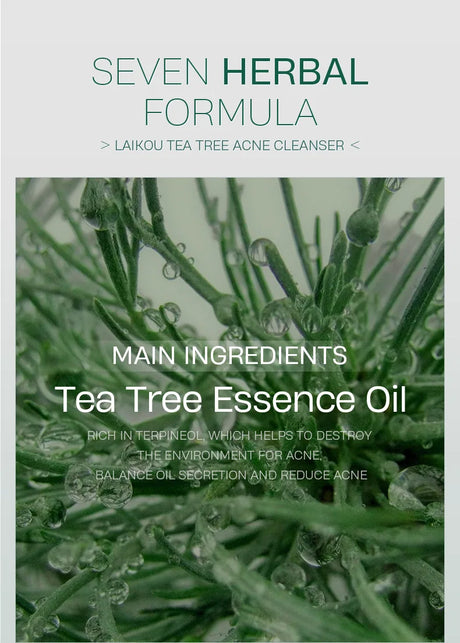 LAlKOU Tea Tree Cleanser Gentle Acne Treatment Blackhead Cleaner Shrink Pore Deep Clean Oil Control Moisturizing Face Skin Care