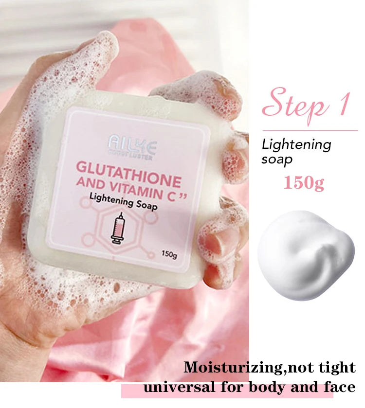 AILKE Glutathione & Vitamin C Kit, With Whitening Lotion, Moisturizing Cream, Lightening Soap, Spa Oil, Glowing Body Cream