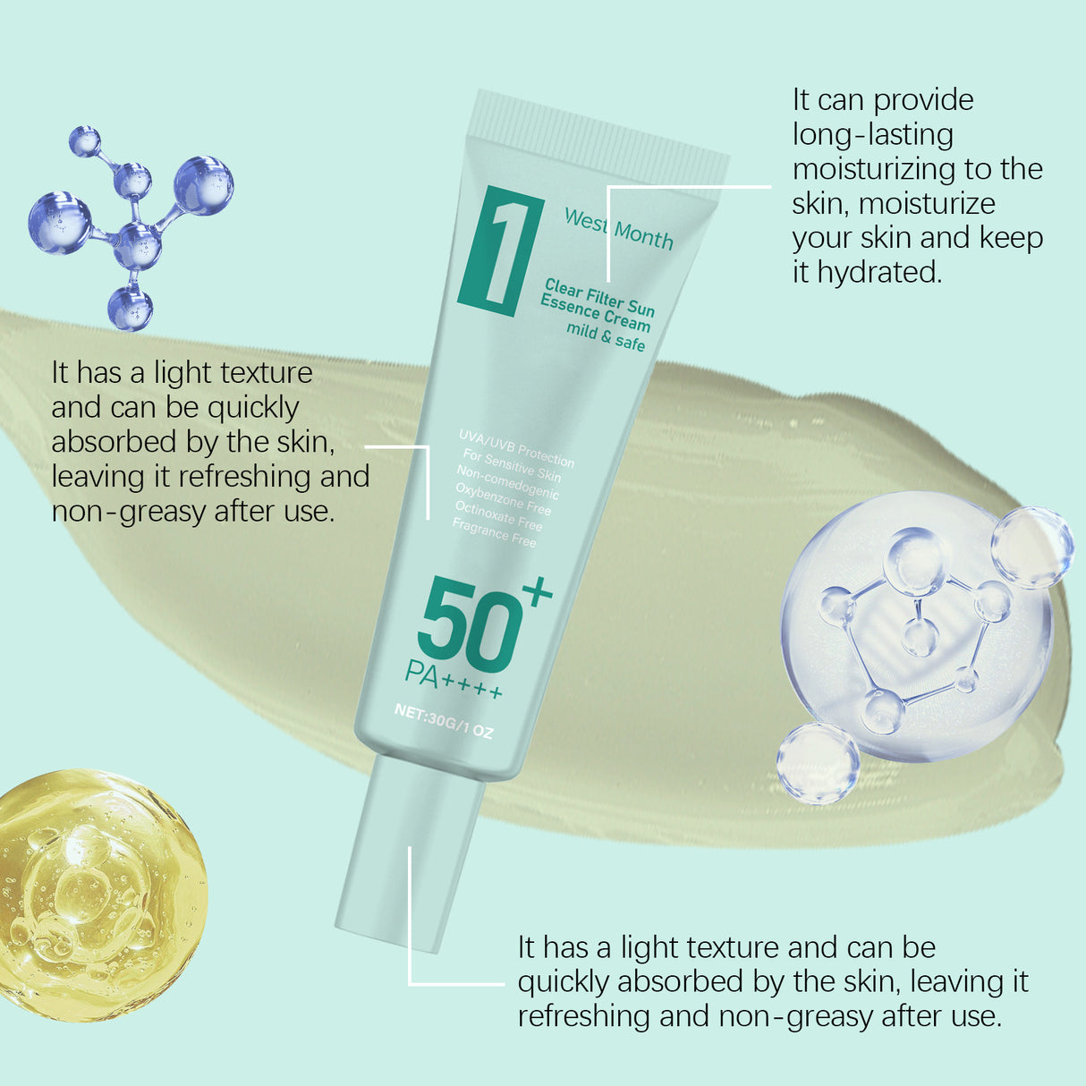 Anti Sun Cream SPF50 UV Defense Broad Spectrum Sunlight Protection Reduce Redness Hydrating Waterproof Prevent Sunburn Sunscreen